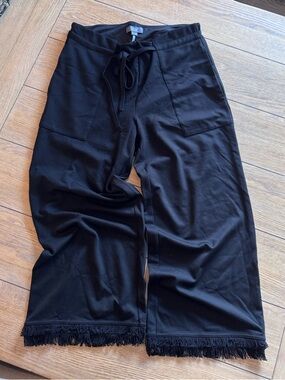 Lysse Black Wide-Leg Fringe Hem Pants